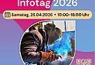 Flyer Infotag 2026, Bild mit Schweißerin und Informationen zur Veranstaltung